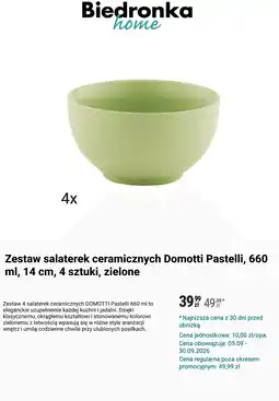 Biedronka Zestaw salaterek ceramicznych Domotti Pastelli, 660 ml, 14 cm, 4 sztuki, zielone oferta
