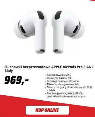 Słuchawki bezprzewodowe Apple AirPods Pro 3 Anc biały
