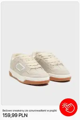 Cropp Beżowe sneakersy ze sznurowadłami w prążki Cropp oferta