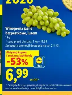 Lidl Winogrona jasne bezpestkowe luzem oferta