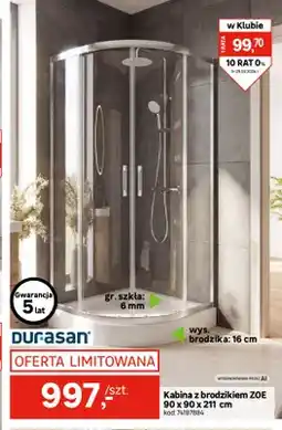 Leroy Merlin Kabina z brodzikiem Zoe 90x90x211 cm Durasan oferta