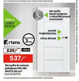 Leroy Merlin Skrzydło drzwiowe pokojowe Malibu White 80 cm Artens oferta