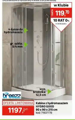 Leroy Merlin Kabina z hydromasażem Hydro Good 90x90x215 cm Breezz oferta