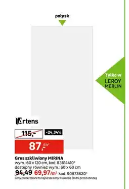 Leroy Merlin Gres szkliwiony Mirina 60x60 cm Artens oferta