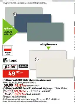 Leroy Merlin Glazura Arctic biała błyszcząca 29,8x59,8 cm Artens oferta
