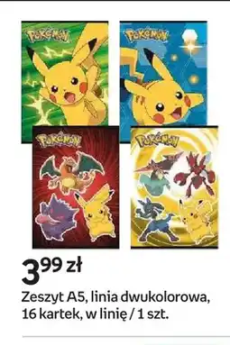 Empik Zeszyt A5 linia dwukolorowa 16 kartek w linię Pokemon oferta
