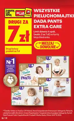 Biedronka Wszystkie pieluchomajtki dada pants extra care oferta