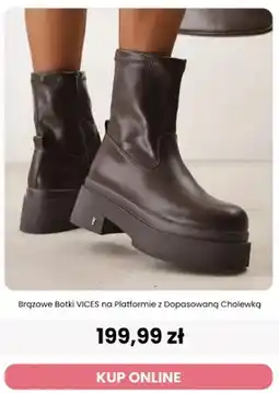 Renee Brązowe botki Vices na platformie z dopasowaną cholewką oferta