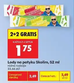 Biedronka Lody na patyku Skolim, 52 ml oferta