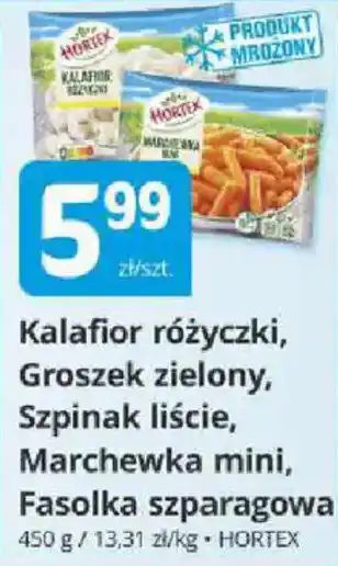 Kalafior różyczki, Groszek zielony, Szpinak liście, Marchewka mini, Fasolka szparagowa