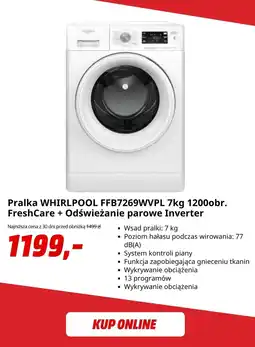 Media Markt Pralka WHIRLPOOL FFB7269WVPL 7kg 1200obr. FreshCare + Odswieżanie parowe Inverter oferta