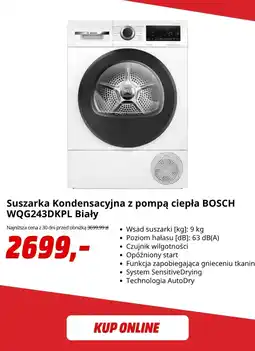 Media Markt Suszarka Kondensacyjna z pompą ciepła BOSCH WQG243DKPL Biały oferta