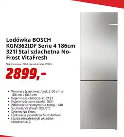 Media Markt Lodówka BOSCH KGN362IDF Serie 4 186cm 321l Stal szlachetna No-Frost VitaFresh oferta
