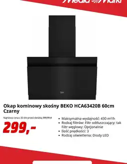 Media Markt Okap kominowy skośny BEKO HCA63420B 60cm Czarny oferta