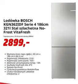 Media Markt Lodówka Bosch KGN362IDF Serie 4 186 cm 321 l stal szlachetna No-Frost VitaFresh oferta