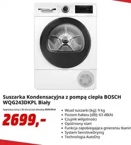 Media Markt Suszarka kondensacyjna z pompą ciepła Bosch WQG243DKPL biały oferta