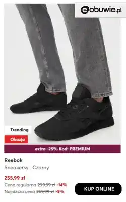 eobuwie Sneakersy czarne Reebok oferta