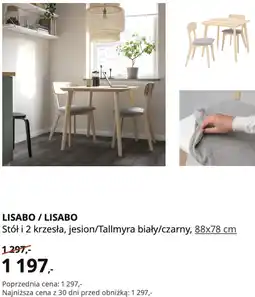 IKEA IKEA LISABO / LISABO Stół i 2 krzesła, jesion/Tallmyra biały/czarny, 88x78 cm oferta