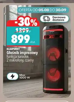 Biedronka Głośnik imprezowy funkcja karaoke 2 mikrofony czarny Blaupunkt oferta