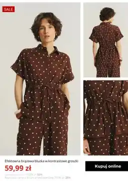 Greenpoint Efektowna brązowa bluzka w kontrastowe groszki Greenpoint oferta