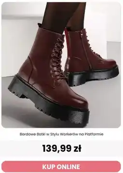 Renee Bordowe botki w stylu workerów na platformie Reneé oferta