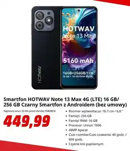 Media Markt Smartfon Hotwav Note 13 Max 4 g (LTE) 16 GB/ 256 Gb czarny smartfon z Androidem (bez umowy) oferta