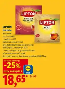 Lidl Herbata Lipton English Breakfast 92-pak oferta