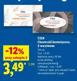 Lidl Chusteczki kosmetyczne 2-warstwowe Cien Miękkie i Delikatne oferta