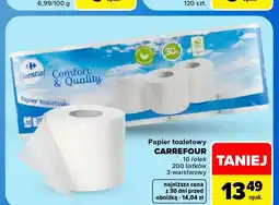 Carrefour Papier toaletowy 10-pak 200 listków 3-warstwowy Carrefour oferta