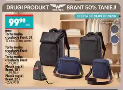Biedronka Torba męska crossbody Brant 3 l 17x6x35 cm czarna Wings oferta