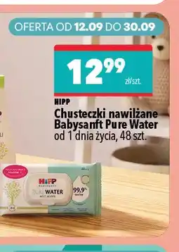 Biedronka Chusteczki nawilżane Babysanft Pure Water od 1 dnia życia 48 szt. HiPP oferta