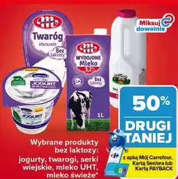 Carrefour Wybrane produkty bez laktozy (jogurty, twarogi, serki wiejskie, mleko UHT, mleko świeże) oferta