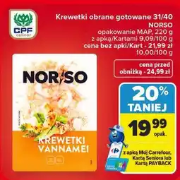 Carrefour Krewetki obrane gotowane 31/40 NORSO oferta