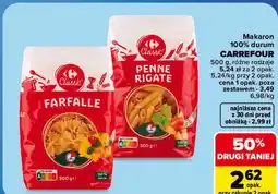 Carrefour Makaron 100% durum CARREFOUR Penne Rigate, Farfalle oferta