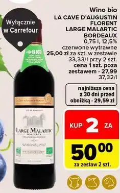 Carrefour Market Wino bio La Cave d'Augustin Florent Large Malartic Bordeaux czerwone wytrawne oferta