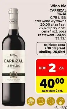 Carrefour Market Wino bio CARRIZAL RIOJA czerwone wytrawne oferta