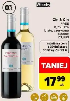 Carrefour Market Cin & Cin FREE białe, czerwone słodkie wino bezalkoholowe oferta