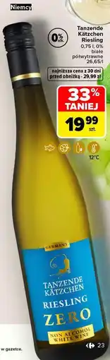 Carrefour Market Tanzende Kätzchen Riesling białe półwytrawne wino bezalkoholowe oferta
