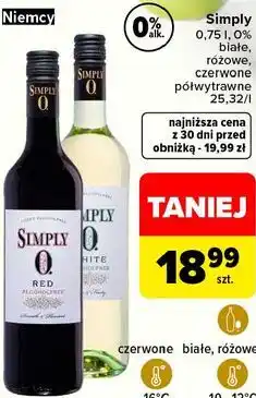 Carrefour Market Simply Wino bezalkoholowe białe, różowe, czerwone półwytrawne oferta