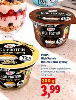 Lidl Deser mleczno-ryżowy High Protein z sosem o smaku czekoladowym Pilos oferta