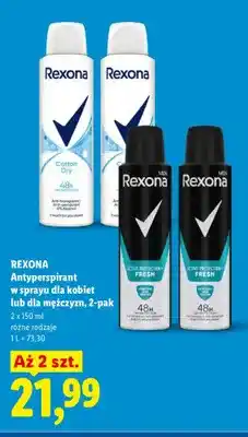 Lidl Antyperspirant w sprayu dla kobiet Rexona Cotton Dry 2-pak oferta