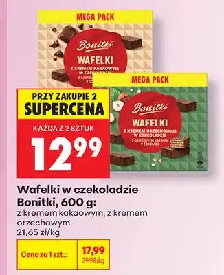 Biedronka Wafelki w czekoladzie z kremem kakaowym Bonitki oferta