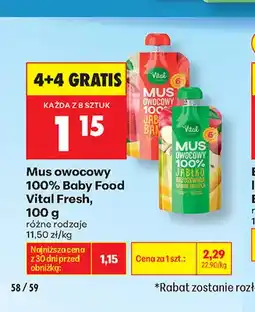 Biedronka Mus owocowy 100% Baby Food Vital Fresh oferta