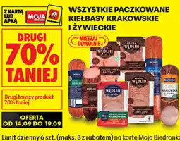 Biedronka Wszystkie paczkowane kiełbasy krakowskie i żywieckie Kraina Wędlin oferta