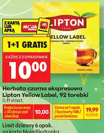 Biedronka Herbata czarna ekspresowa Lipton Yellow Label, 92 torebki oferta