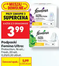 Biedronka Podpaski Femina Ultra: Protection, 16 szt. Fresh, 20 szt oferta