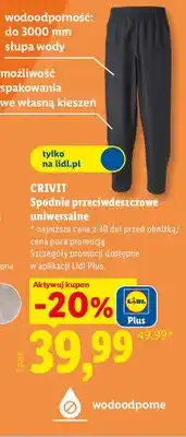 Lidl Spodnie przeciwdeszczowe uniwersalne Crivit oferta