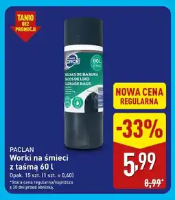 ALDI Worki na śmieci z taśmą 60 l Paclan oferta