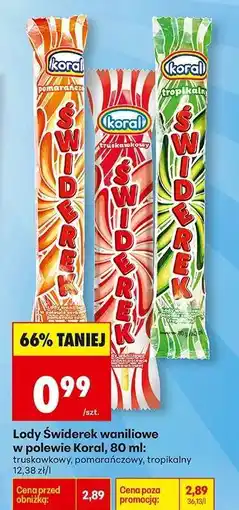 Biedronka Lody Świderek waniliowe w polewie Koral, 80 ml oferta
