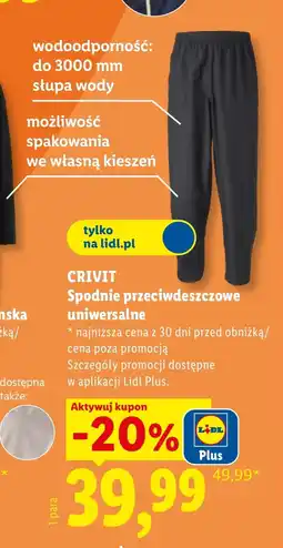 Lidl Spodnie przeciwdeszczowe Crivit oferta